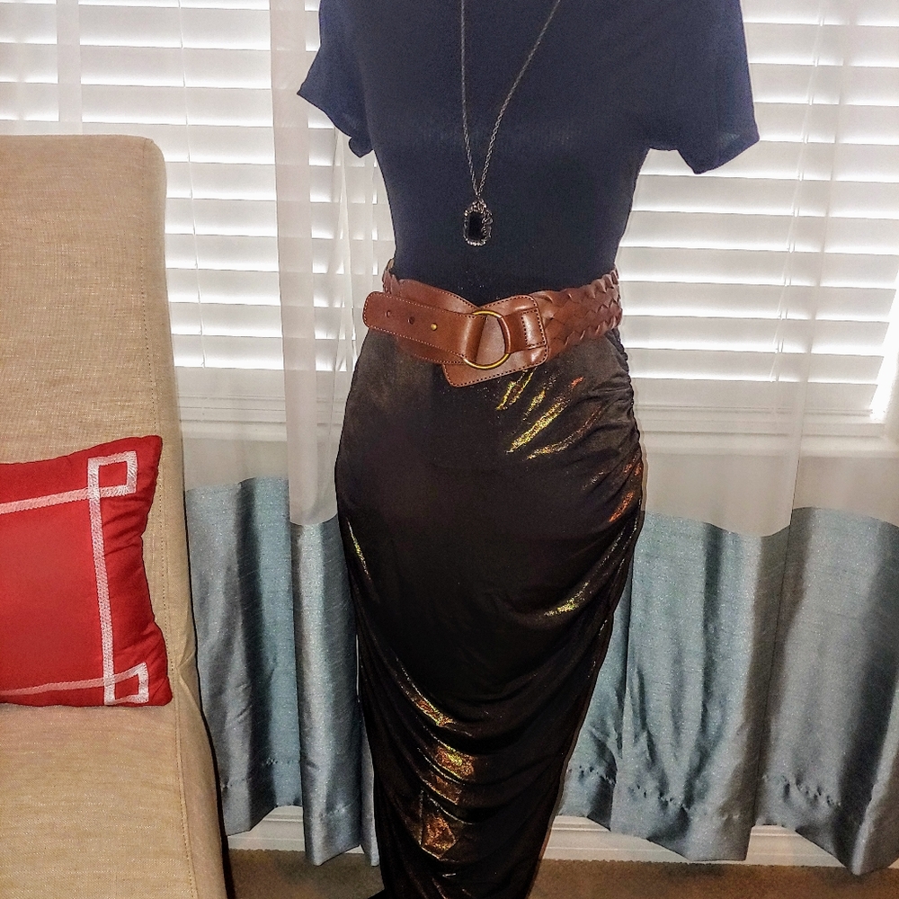 Olive liquid metallic skirt New size 8 - Picture 4 of 9